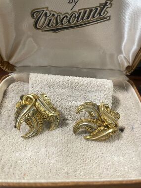 Damascene Gold-Tone Ornate Clip Earrings